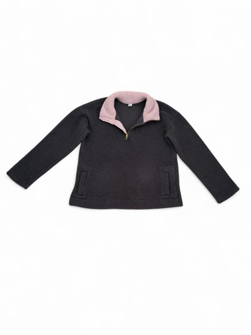 Old Navy Black Teddy Pullover with Pink Stand Collar